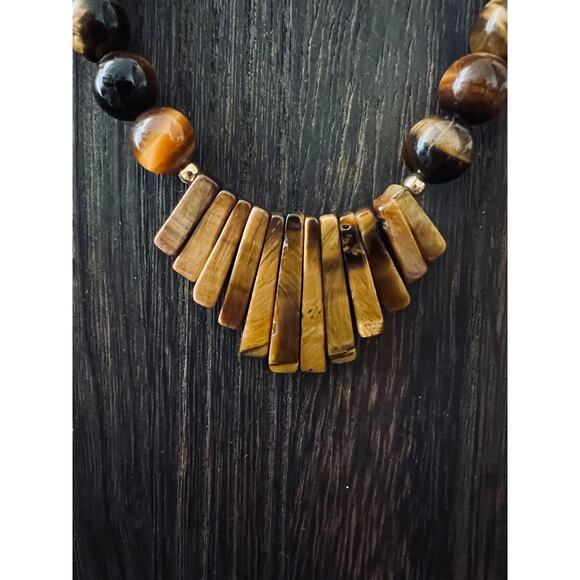 Vintage Tigers Eye Chunky Bead Necklace Gold Tone Clasp 23in Retro Jewelry boho - Picture 3 of 9